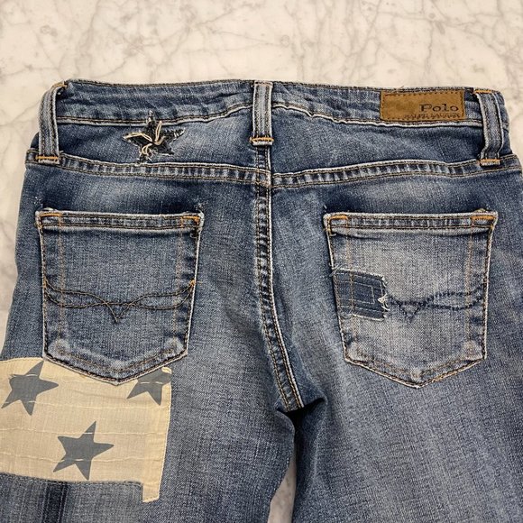 Polo Ralph Lauren Girls Blue Waverly Straight Star Patch Raw Hem Jeans Size 12 - Picture 8 of 8